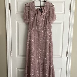 Ladies Adrianna PAPELLSize 14 Beaded Sequins Long Light Colored Mauve  Dress